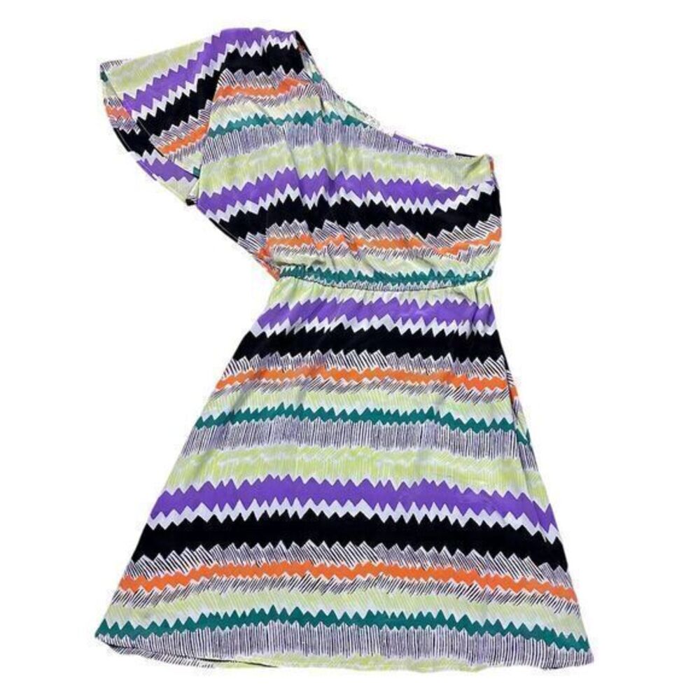 Frock! by Tracy Reese Women's‎ One Shoulder Chevron Dress Size 4 Silk Multicolor